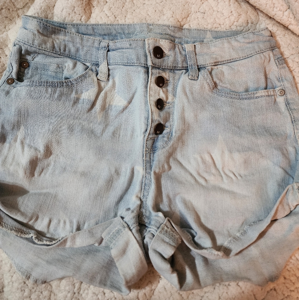 Light Blue Button-Fly Denim Shorts